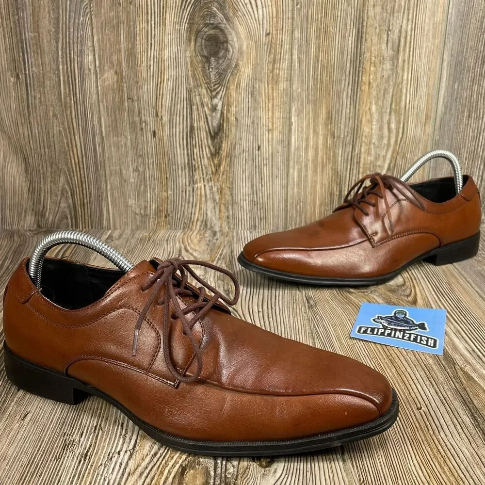 Alfani Lace-Up Bike Toe Derby Brown Dress Shoes 42101 Men's Size 8M Seth